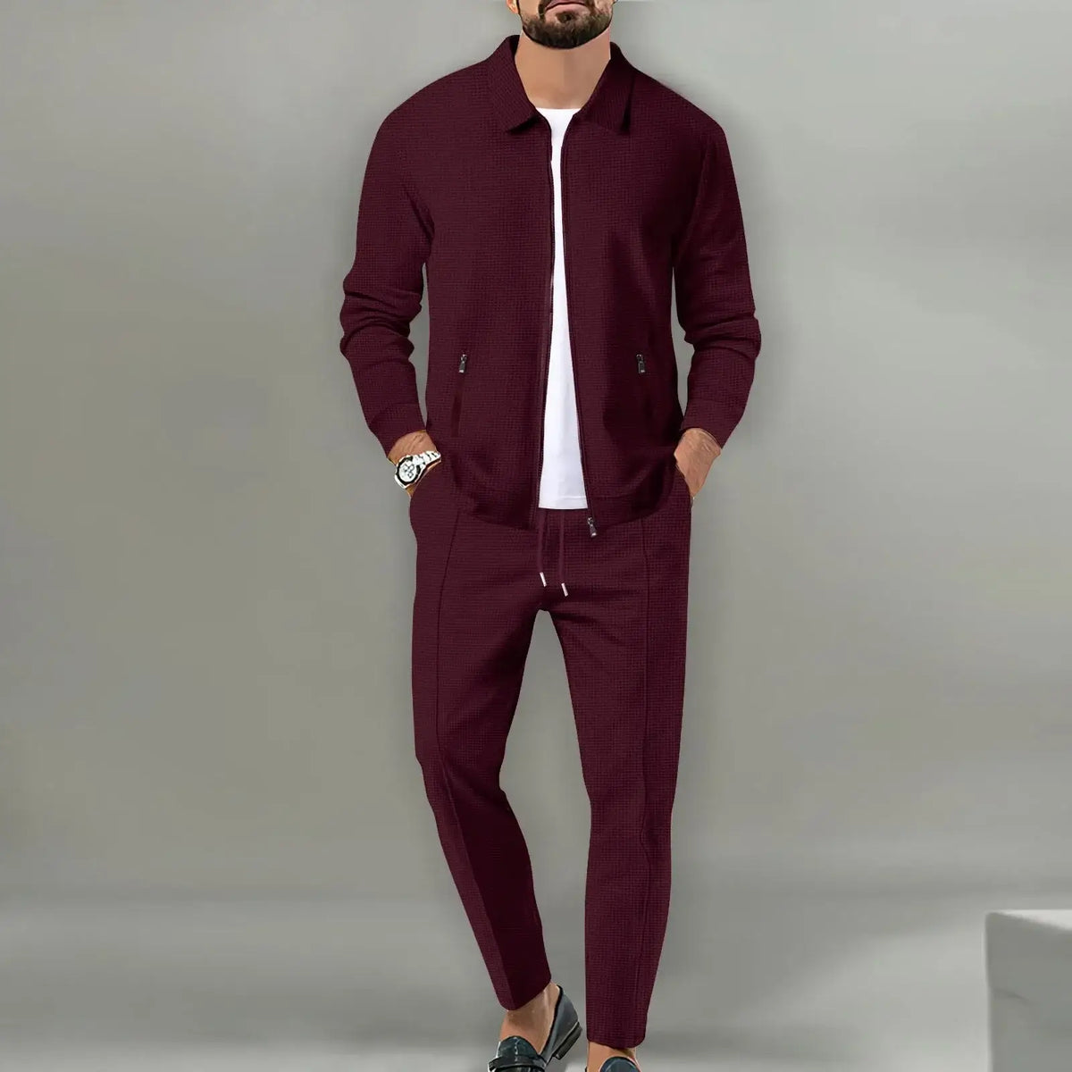 Das neue zweiteilige Freizeit-Sportset für Herren, Frühling und Herbst 2025, mit beliebter unifarbener Jacke und Hose