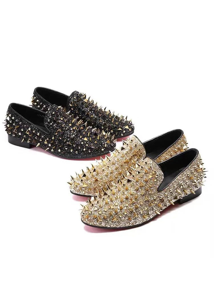 Fashion Blaue Bling Spikes Loafers Schuhe für Herren Luxus Handgemachte Slip-On Herren Anzugschuhe Hochzeitsschuhe