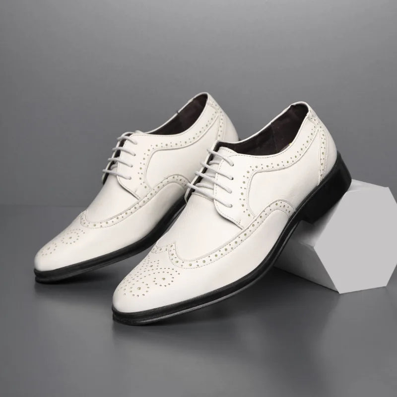 Herren Schnürschuhe Handgefertigt Brogue-Stil Party Lederschuhe Hochzeitsschuhe Herren Flats PU-Leder Business-Schuhe Atmungsaktive Business Loafers