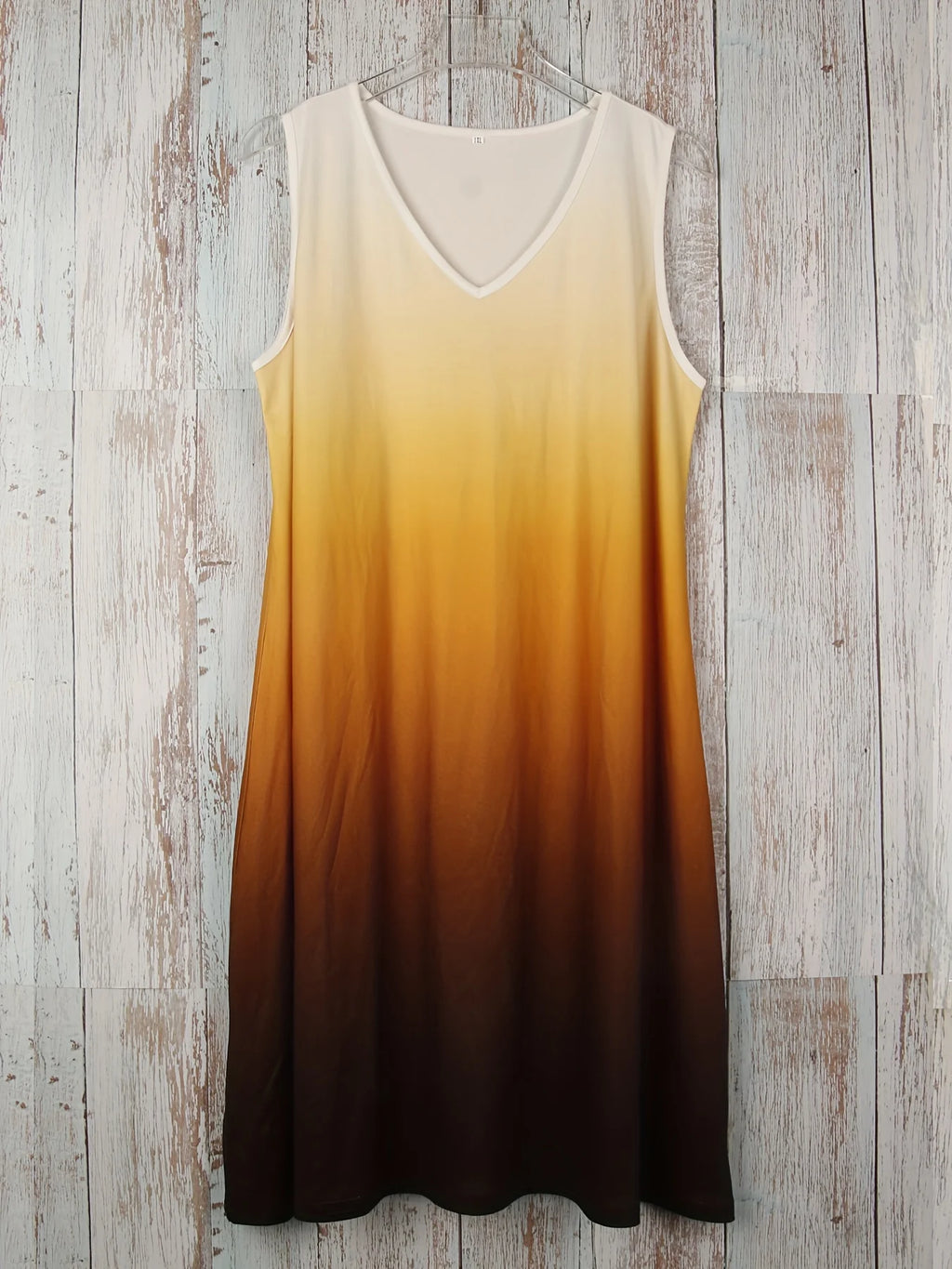Plus Size Gradient Color Print Dress Vacation V Neck Tank Dress For Spring & Summer Women's Plus Size Clothing Sleeveless Dress