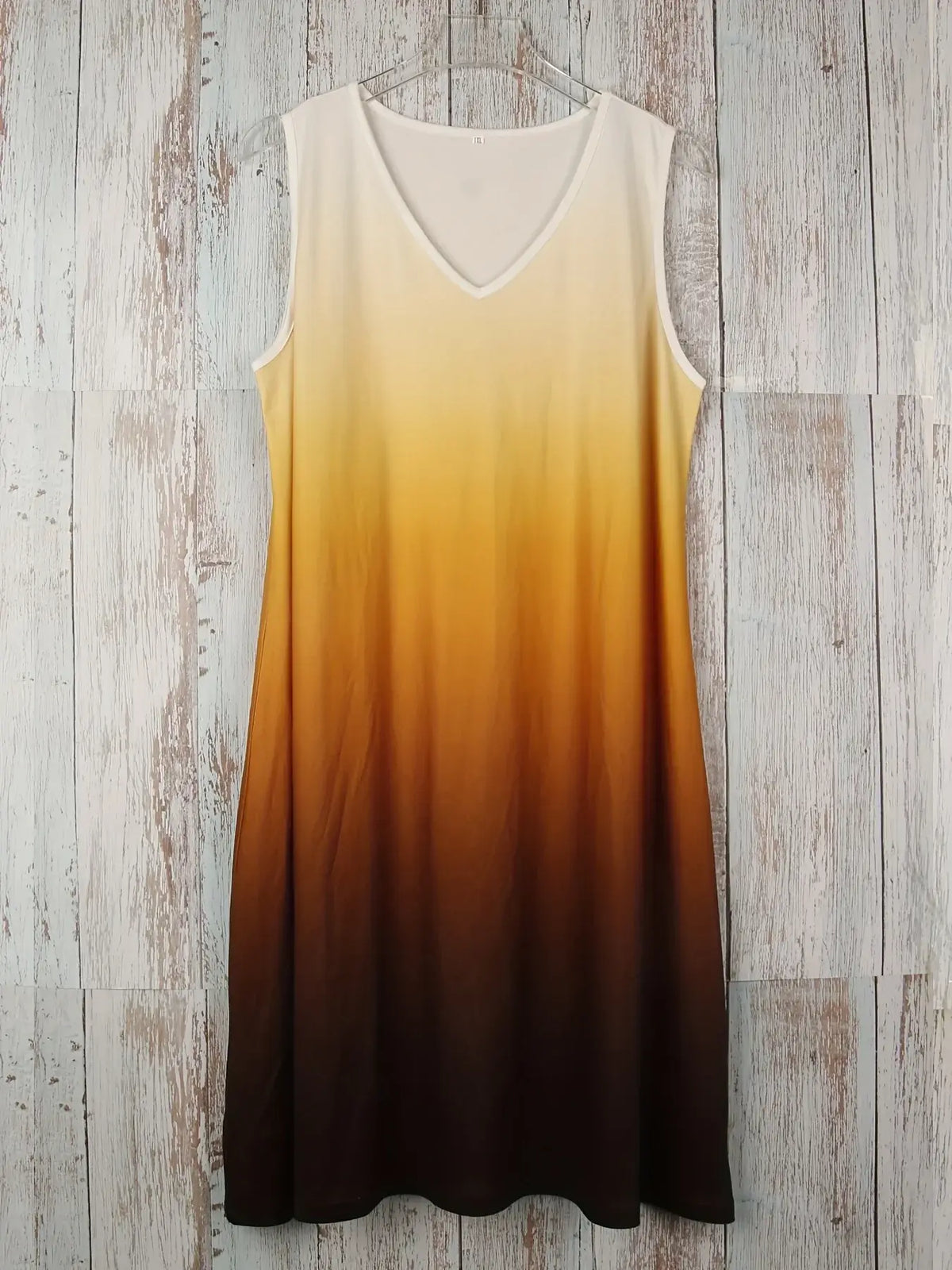 Plus Size Gradient Color Print Dress Vacation V Neck Tank Dress For Spring & Summer Women's Plus Size Clothing Sleeveless Dress