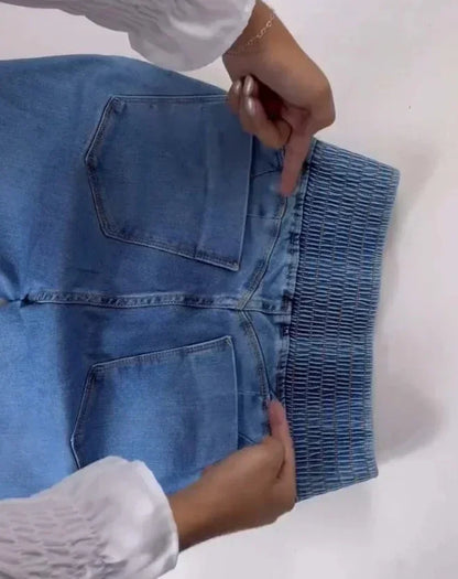ALLUKASA  autumn winter  Elegant High Waist Button Front Casual Female Jeans Sexy  Fashion Back Shirred Trouser Bottom
