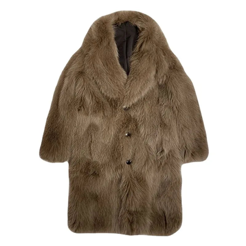 Tuscan Lambswool Faux Fur Coat Men Long Clothing Winter Imitation Fox Furry Trench Overcoat S-6XL