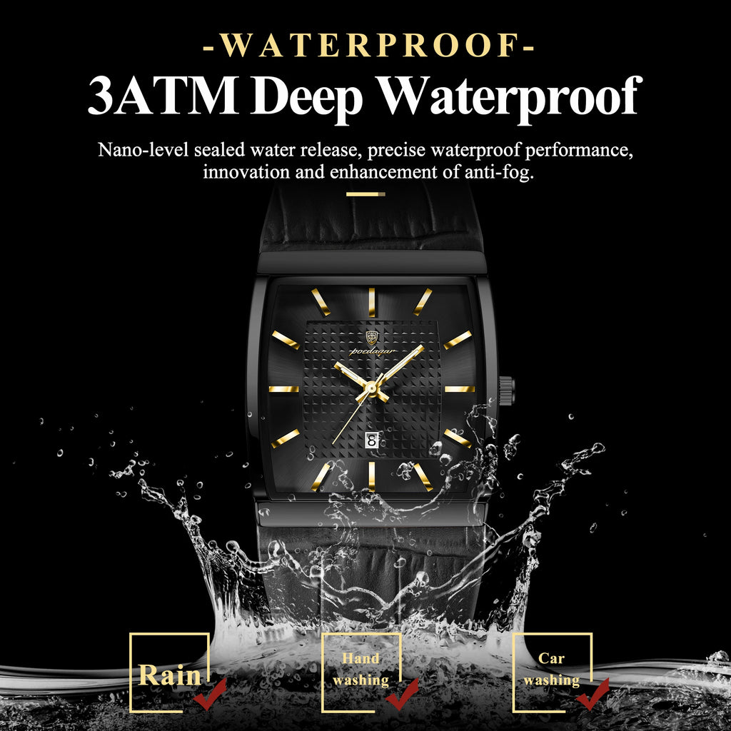 POEDAGAR Fashion High Quality Men Clock Waterproof Luminous Calendar Man Wristwatch Leather Quartz Men's Watches Sports Male+Box