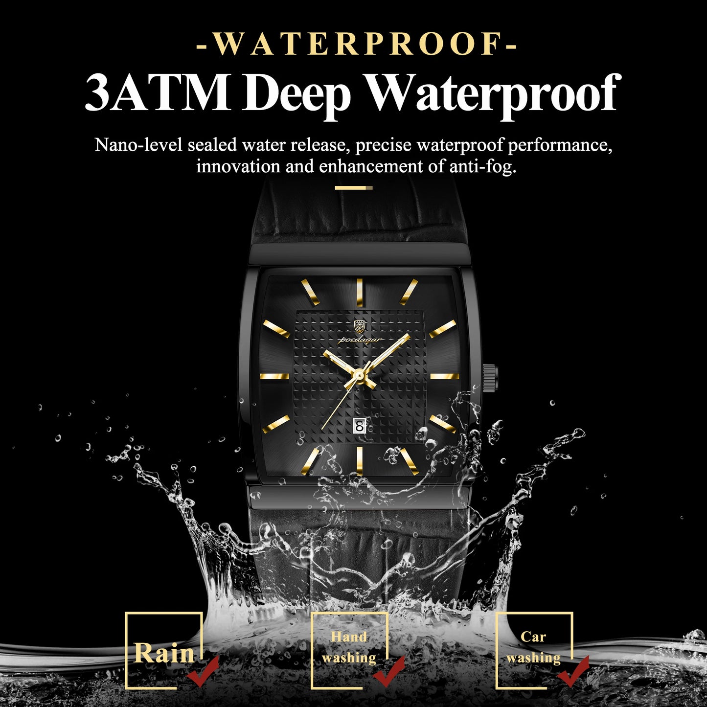 POEDAGAR Fashion High Quality Men Clock Waterproof Luminous Calendar Man Wristwatch Leather Quartz Men's Watches Sports Male+Box
