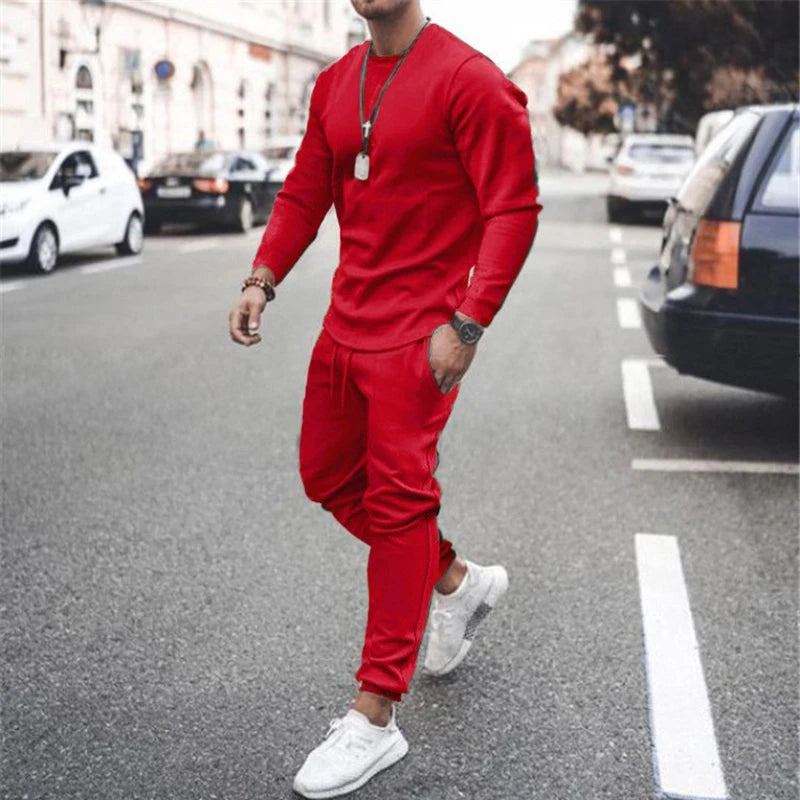 Summer New Trend Long-Sleeved Leisure Sports Suit Two-Piece Men's Breathable Sweat-Absorbing Trend Multi-Color Suit