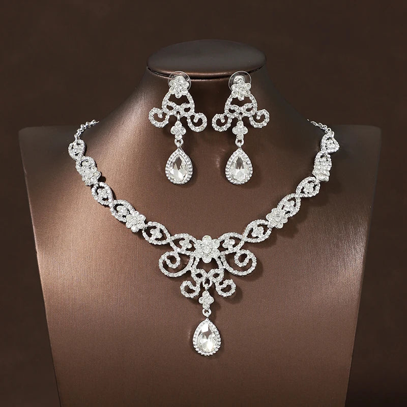 Itacazzo Bride Accessories Exquisite Necklace Earrings Three Piece Set&Suitable for Women's Wedding, Birthday, Party Matching