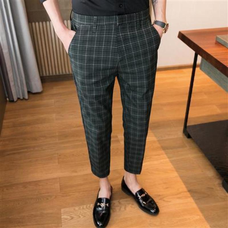 2023 Men Spring New Business Casual Suit Pants Male Slim Fit Social Suits Pants Men Stretch Streetwear Plaid Trousers