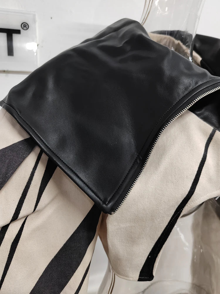 DEAT Fashion Women's Spliced Edge Contrasting Short Jackets Big Lapel Zipper Long Sleeve Short Coat Autumn  New 1DF6153
