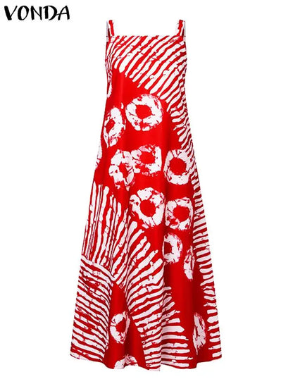 Sexy Sleeveless Dress Bohemian Printed Party Maxi Long Sundress  VONDA Summer Tank Vestidos Beach Loose Casual Robe Oversize