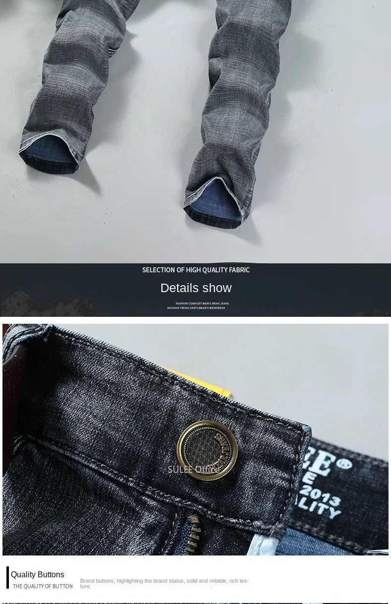 2024  Luxury  Brand Logo Slim Fit Spring Men's Jeans Casual Elastic Denim Pants Male Trousers Colors Clothing