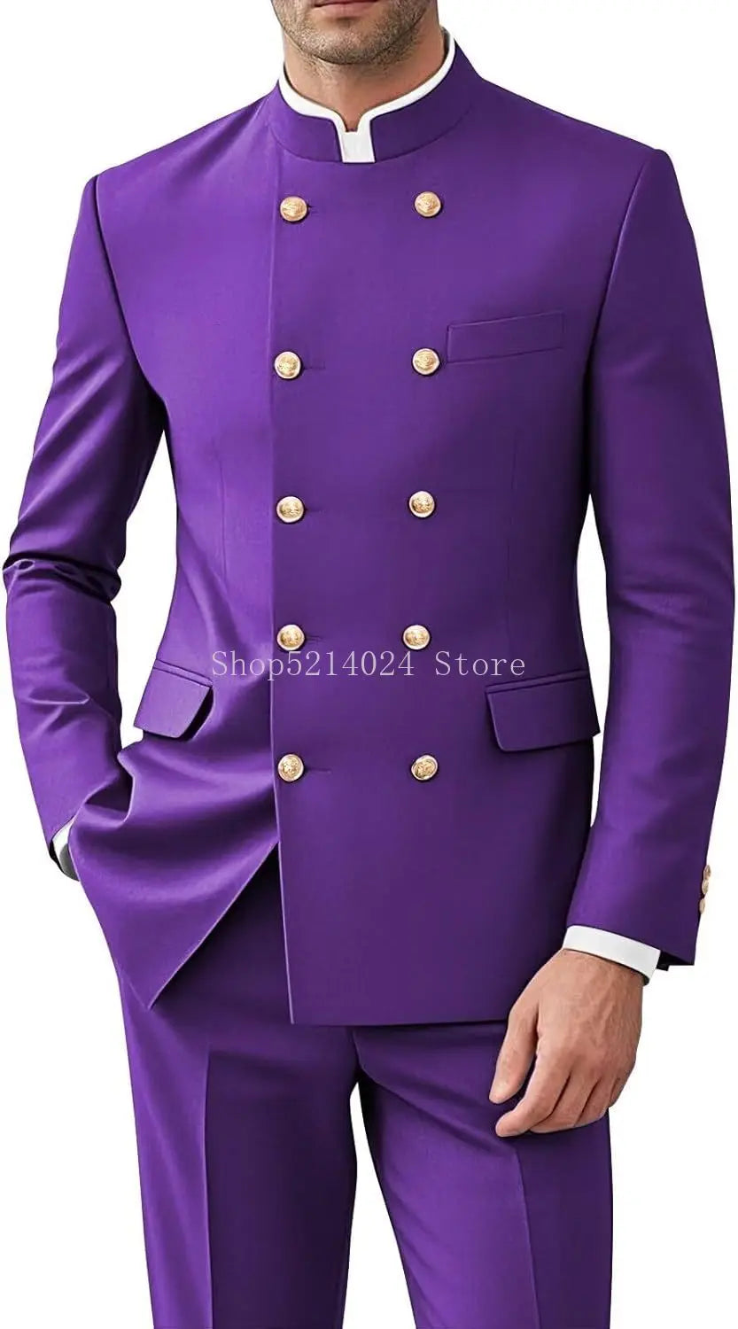 Men 2 Pieces  Suit   Suits for Men Gold Button Jacket Pant Set Traditional Wedding