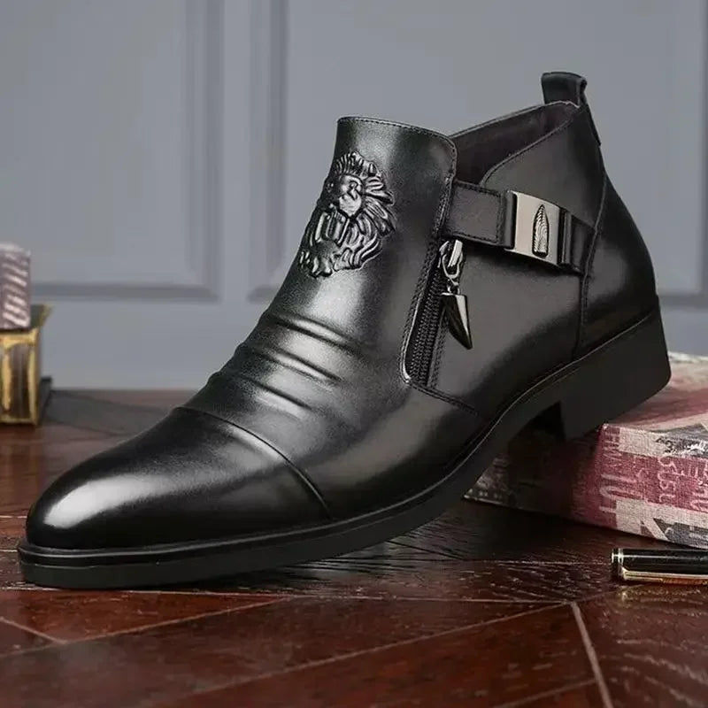 Trendige britische Herren-Halbstiefel mit spitzer Zehenkappe für festliche Anlässe und Hochzeiten – Modische Herrenschuhe