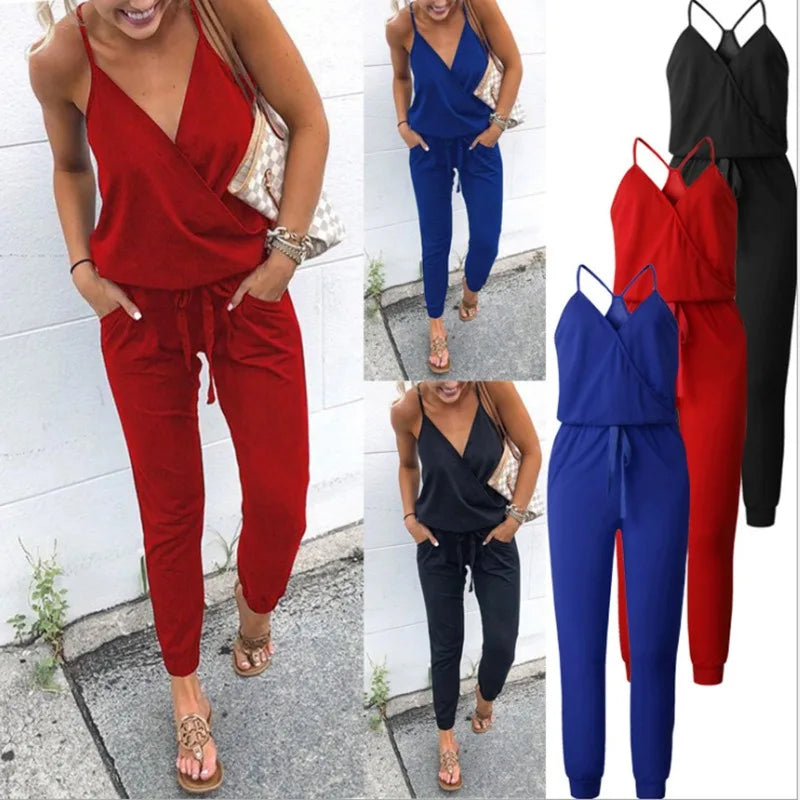 Summer Female Clothes Women's Casual Sleeveless Jumpsuit Temperament Commuting Women Lace Up Design Fashion High Waist Jumpsuits