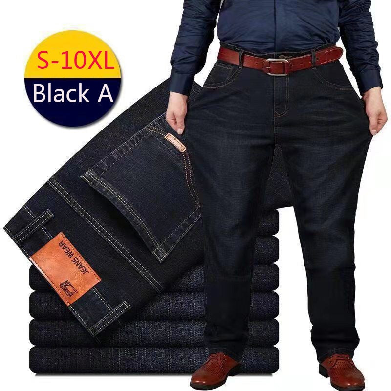 Plus Size Jeans Men Loose Denim Trousers Mens Oversize Clothing Streetwear Black Baggy Jeans 10XL Fashion Straight Casual Pants