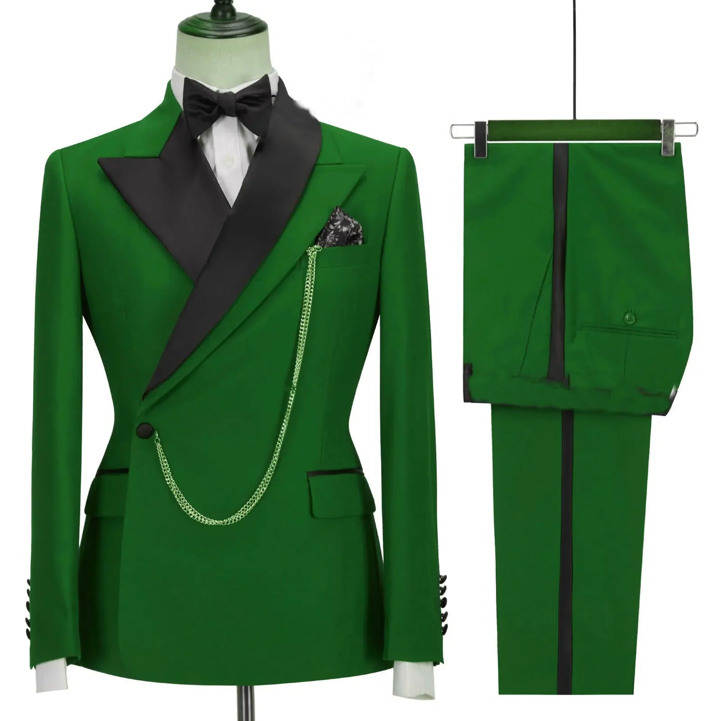 Custom Made Black Groom Tuxedo Peaked Lapel Double Breasted Men Suit Prom Wedding Party Men Suits Costume ( Jacket+Pants)