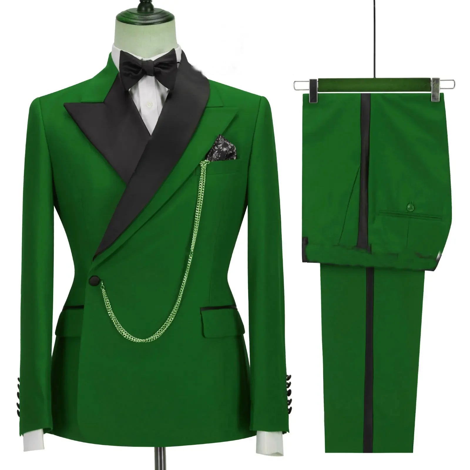 Custom Made Black Groom Tuxedo Peaked Lapel Double Breasted Men Suit Prom Wedding Party Men Suits Costume ( Jacket+Pants)