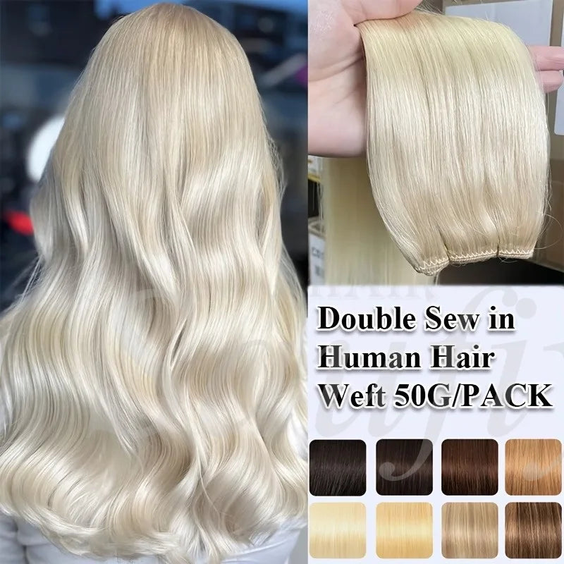 Highlights Brown Hair Weft Extensions Human Hair Weaves Bundles Sewing In Weft Extensions Natural Black Blonde Brown Double Drawn Human Hair Weft for Women 50g/Pack