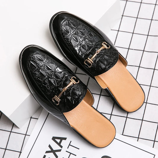 Trendy Loafers Half Shoes Men's Designer Luxury Brand Mules Italian Summer Sandals Leather Male Slides Slippers for Men Oxford