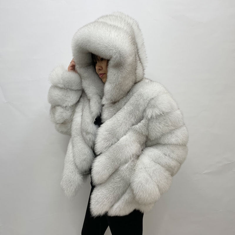 Women's Winter Coats Real Fox Fur Coat Thick Warm Full Sleeves Hooded High Quality Natural Fur Fashion Jacket Customizable Size