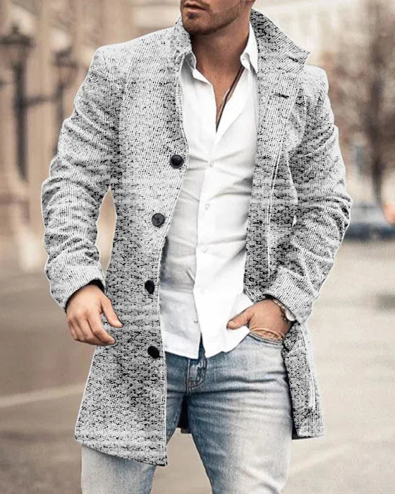 2023 Autumn Winter Woolen Printing Men's Coat Coat Windbreaker Long Sleeve Single Breasted Button Fashion Casual Jacket