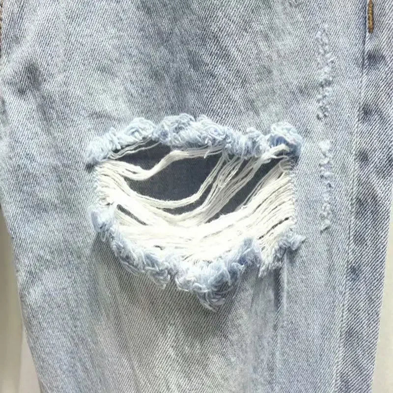 Men's Jeans with Holes Man Cowboy Pants Cropped Harem Hip Hop Trousers Torn Ripped Broken Retro Classic Trend  Korean Style