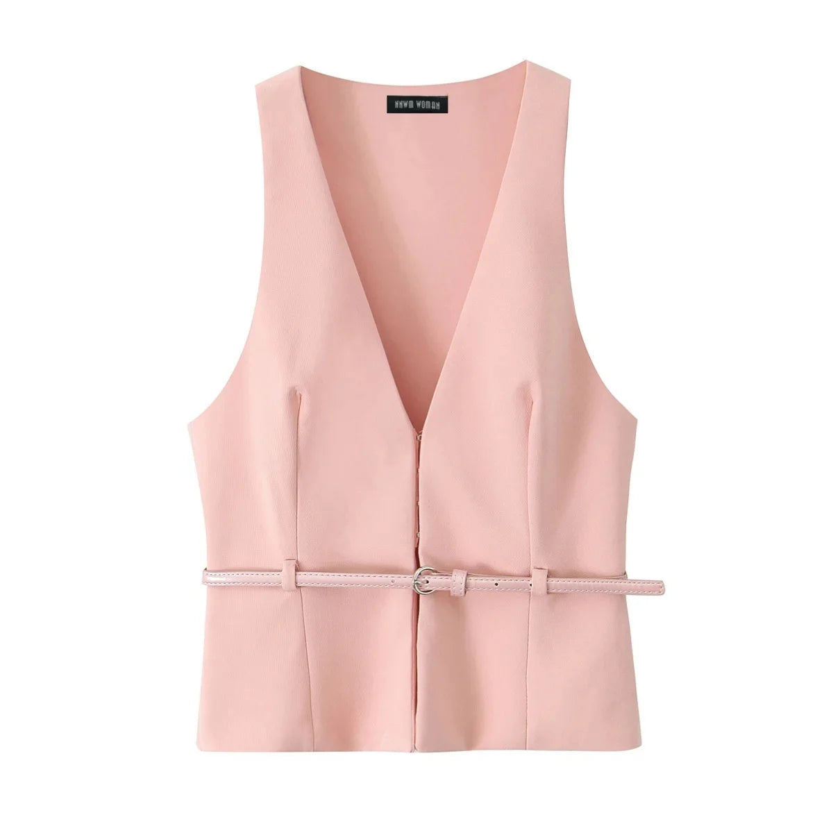 TRAFZA Vintage Chic Solid Women Suit V Neck Sleeveless Sashes Vest Blazer Straight Shorts New Fashion  Summer Office Sets
