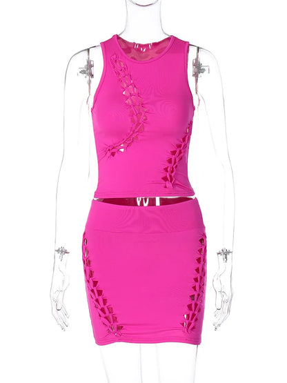 Dulzura Women  Autumn Tank Tops Mini Skirts Party Club Streetwear Two Piece Matching Sets Wholesale Items For Business S3211