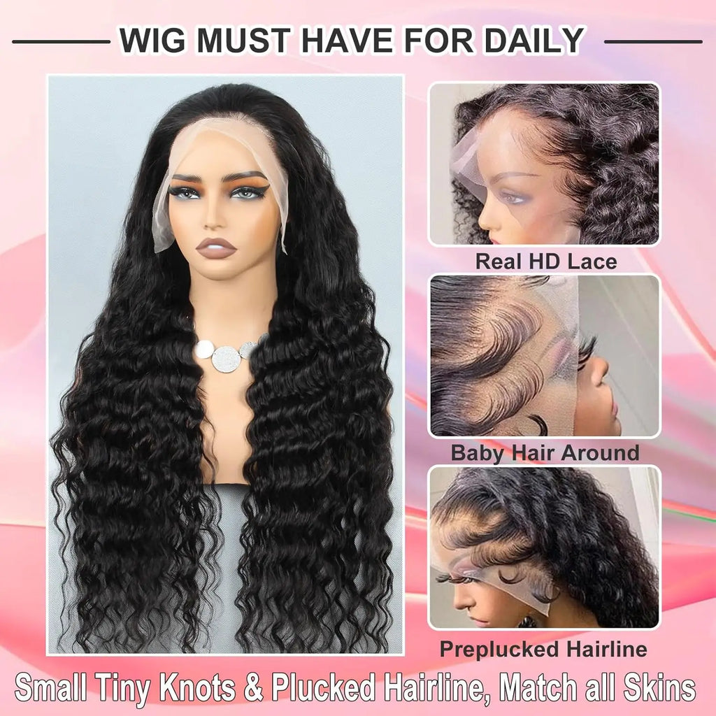 Deep Wave Lace Front Wigs Human Hair 13x6 HD Lace Front Wigs Burmese Curly 13X4 Human Hair Pre Plucked Brazilian Curly Human Hair Wig 200 Density Deep Wave Frontal Wigs Human Hair HD Lace 26 Inch Curly Wigs for Black Women Pr