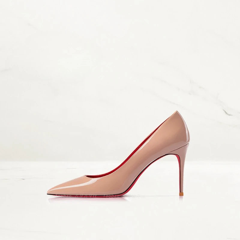 2026 Spring New High-end Black High-heeled Shoes for Women, Thin-heeled, Pointed Toe, Patent Leather, Elegant Single Shoes