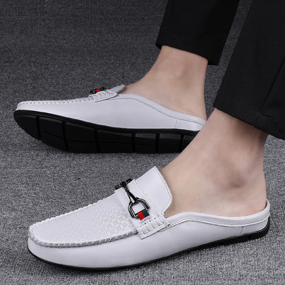Summer Breathable Shoes Men Fashion Genuine Leather Half Shoes Slip on Moccasins Casual Italian Style Luxury Brand Half Loafers
