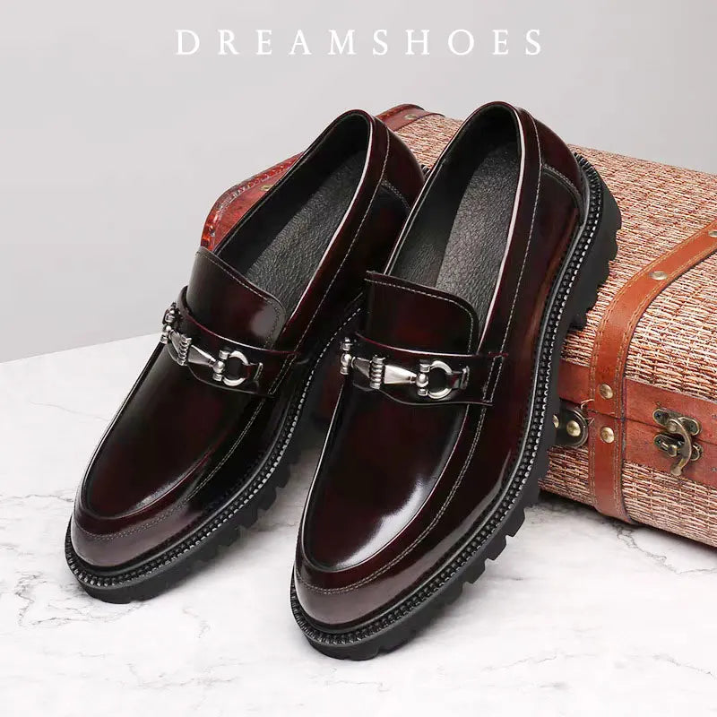 British Style Metal Buckle Loafers Men Thick-soled Wedding Shoes New Formal Business Comfort Shoes Slip-on Leather Casual Shoes