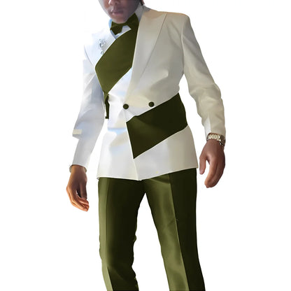 Elegant Men's Suit 2-piece Wedding Tuxedo Groom Slim Fit Suit Colorblock Jacket Pants XS-5XL For Men Blazer