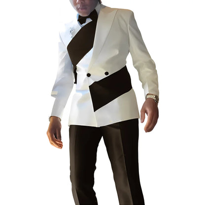 Elegant Men's Suit 2-piece Wedding Tuxedo Groom Slim Fit Suit Colorblock Jacket Pants XS-5XL For Men Blazer