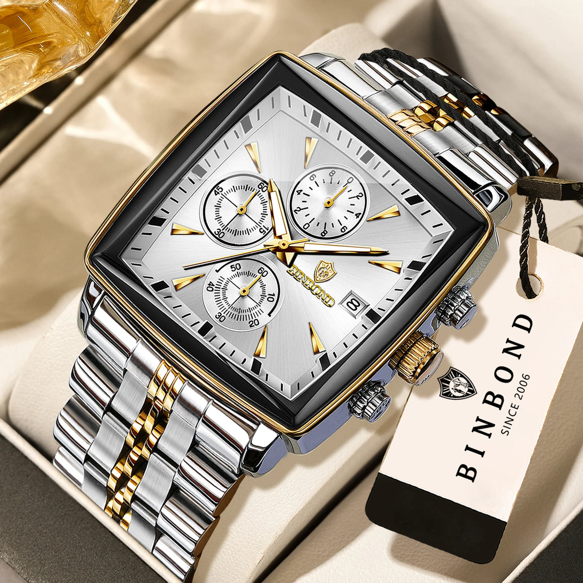 BINBOND Luxus-Quarzuhren für Herren mit automatischem Datum, Chronograph, leuchtend, wasserdicht, Herrenuhr, Business, Sport, Mode, Freizeit, Reloj