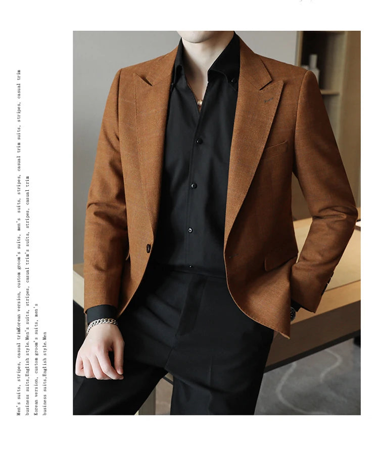 2024 New High-end Men's Two-button Suit Fashion Matching Handsome Casual Dating Slim Suit Single West Coat  Gucci Blazer Men