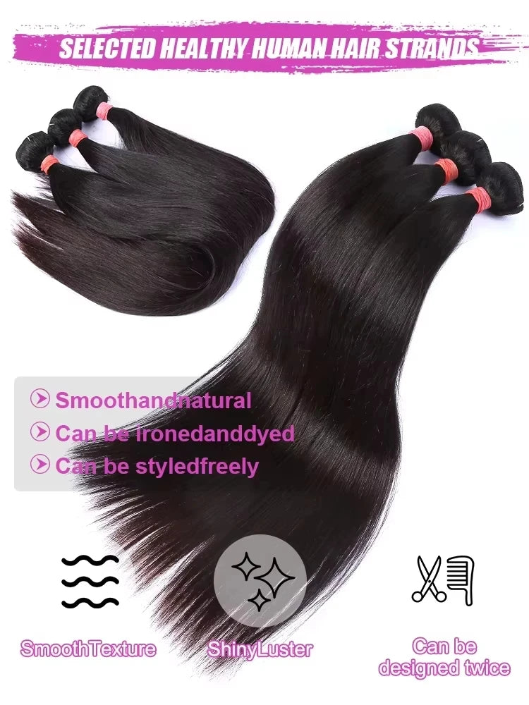 Real Human Hair Bone Straight Bundles 30 40 Inches Raw Hair 1 3 4 Bundles Brazilian Hair Weave Extensions For Black Women
