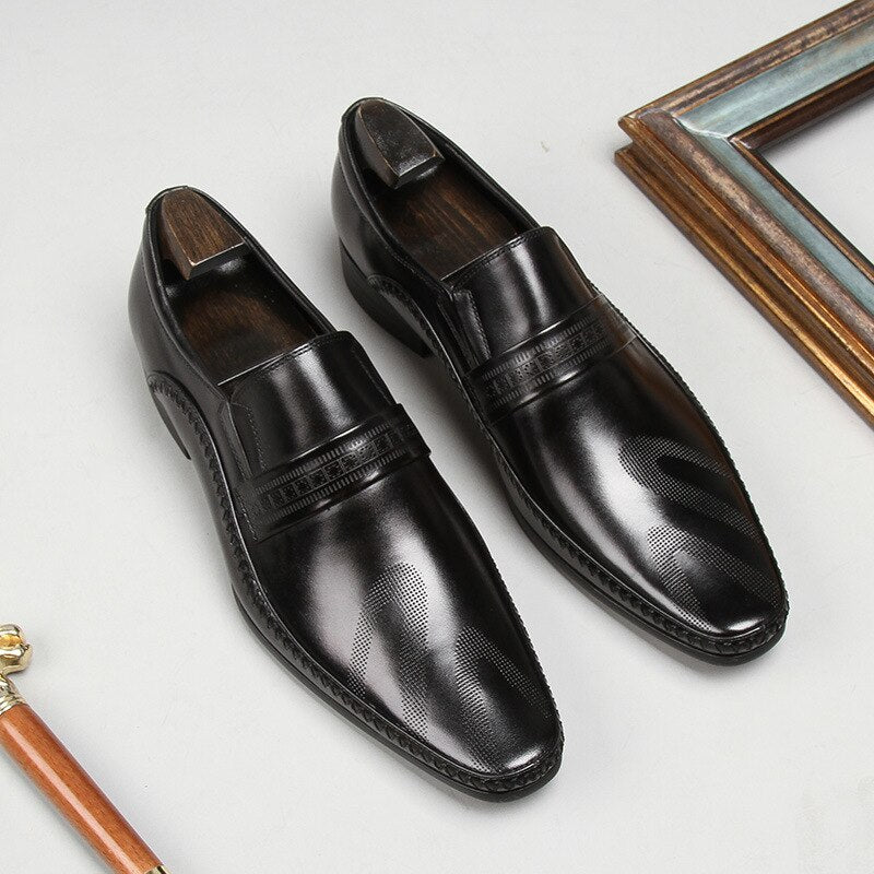 2023 Summer Mens Wedding Shoes Black Slip on Luxury Genuine Leather Brand Handmade Fashion British Trend Style Man Dress Shoes