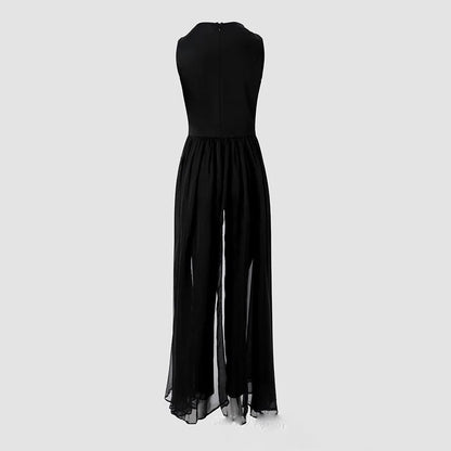 Women's Sexy Sleeveless Jumpsuit, Elegant Hot Rhinestone Mesh Mop Red Summer