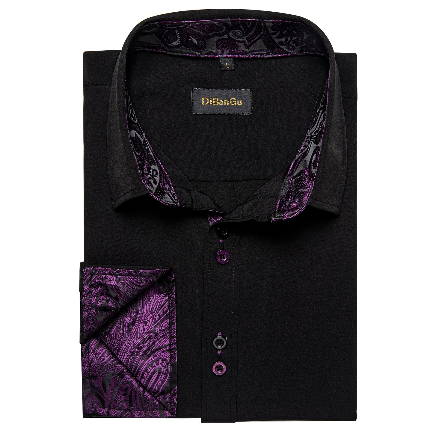 Men's Casual Long Sleeve Shirt with Inner Paisley Contrast Pattern Elegant Turn Down Collar Dress Shirt for Business Date Tops