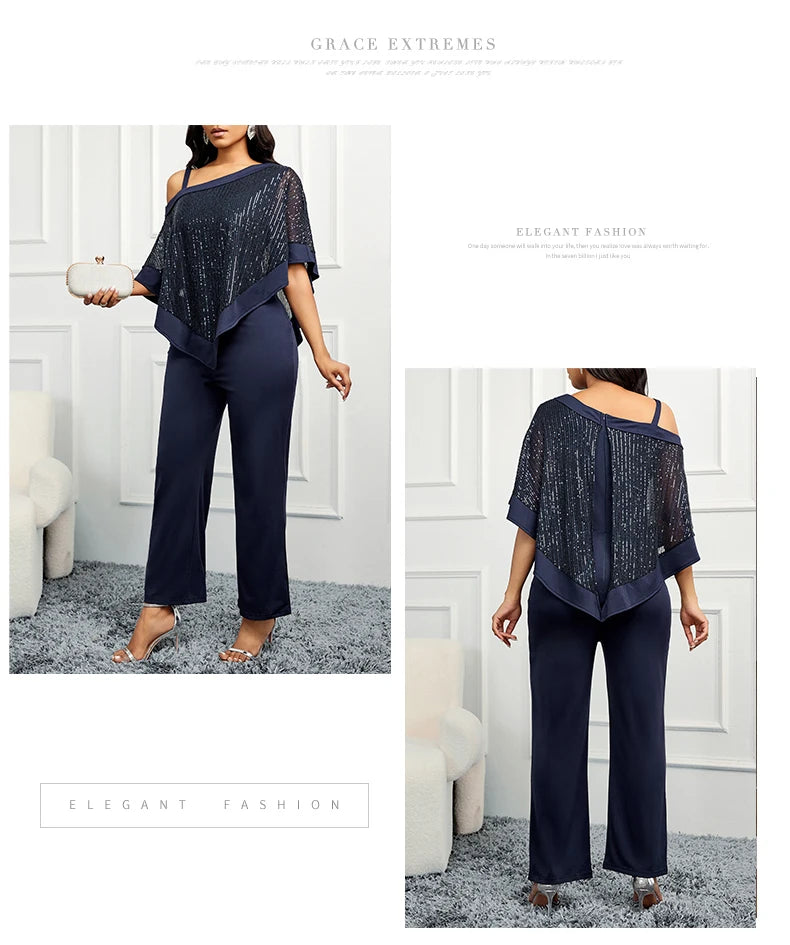 Elegant Fashion Solid Loose Casual Ropmers Sleeve Irregular Set Spring Summer Jumpsuit Wide Leg Pants Outfit