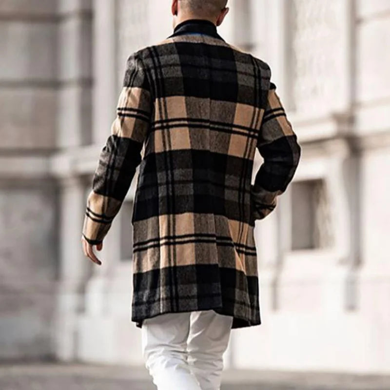 Autumn Winter New Fashion Men's Woolen Coats Solid Color Single Breasted Lapel Long Coat Jacket Casual Overcoat Casual Trench