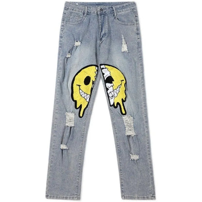 Irregular Ripped Hole Jeans Denim Pant Woman Man Straight Patchwork Baggy boyfriend y2k Punk Kpop Harajuku Streetwear Hip Hop