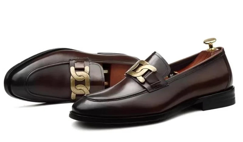Hochwertige Metallschnalle Lederschuhe Für Herren Luxuriöse Slip-on Echtes Leder Business Formelle Schuhe Bräutigam Hochzeitsschuhe