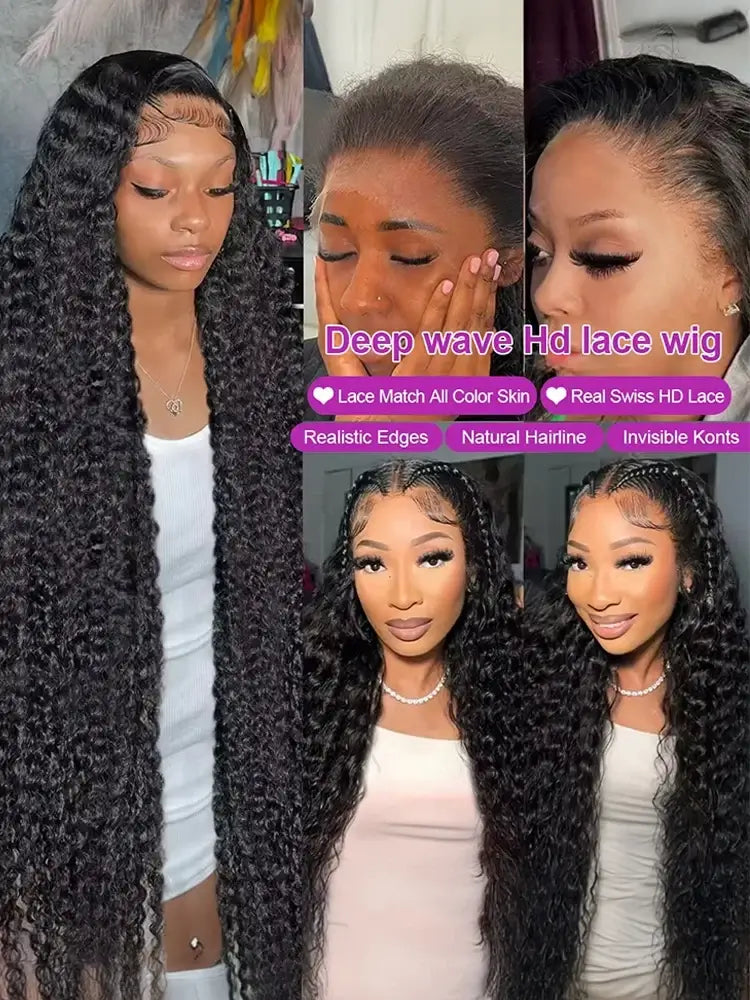 300% Hohe Dichte Loose Deep Wave 40 46 50 Zoll 13x6 13x4 HD Lace Frontal Echthaarperücke Brasilianische 360 Voll-Lockenperücken Für Frauen