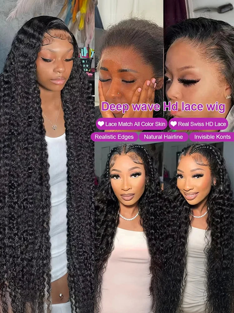 300% High Density Loose Deep Wave 40 46 50 Inch 13x6 13x4 HD Lace Frontal Human Hair Wig Brazilian 360 Full Curly Wigs For Women