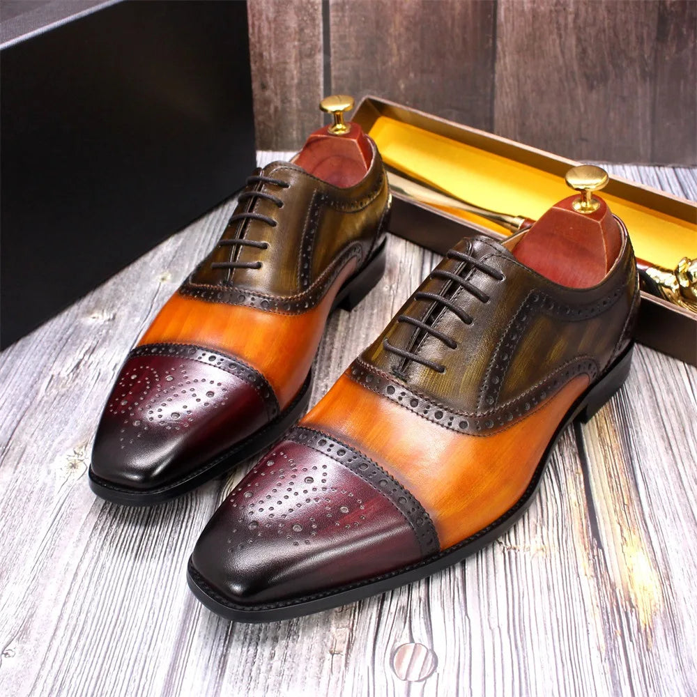 Herren dreifarbige Oxford-Schuhe Britische Leder-Abendschuhe Mode Chelsea High-End Herren handgefertigte Lederschuhe Zapatillas Hombre
