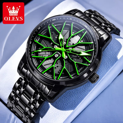 OLEVS Watches Man 3701 New High Quality Original Mens Luck Flywheel Quartz Watch 30M Waterproof Sports Watches For Men Reloj