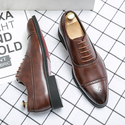 Oxfords Shoes for Men Brown Black Business Lace-up Pu Office  Brogue Dress Shoes Zapatos De Vestir Hombre