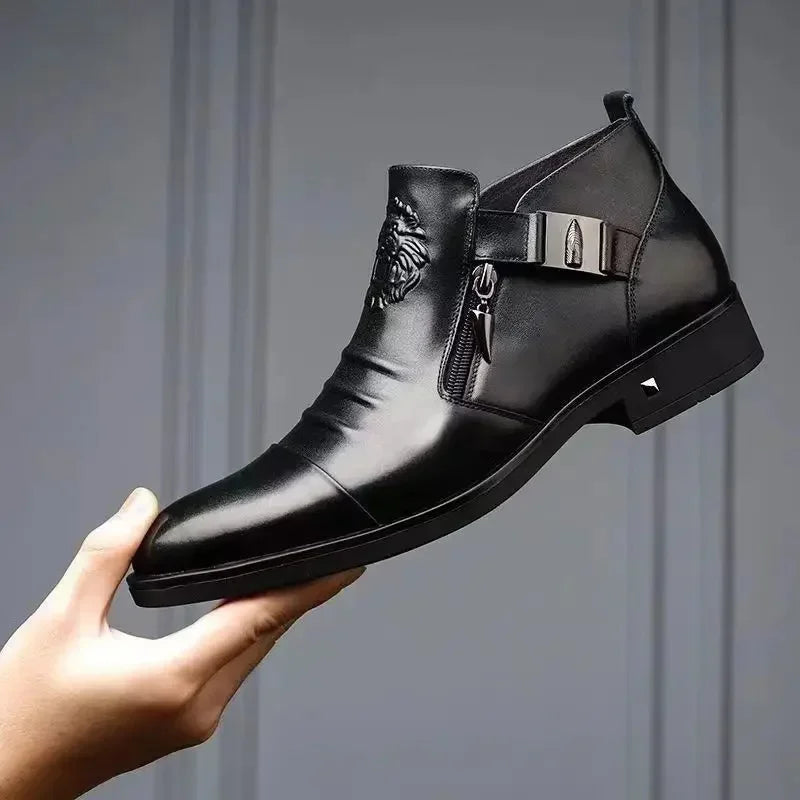 Trendige britische Herren-Halbstiefel mit spitzer Zehenkappe für festliche Anlässe und Hochzeiten – Modische Herrenschuhe